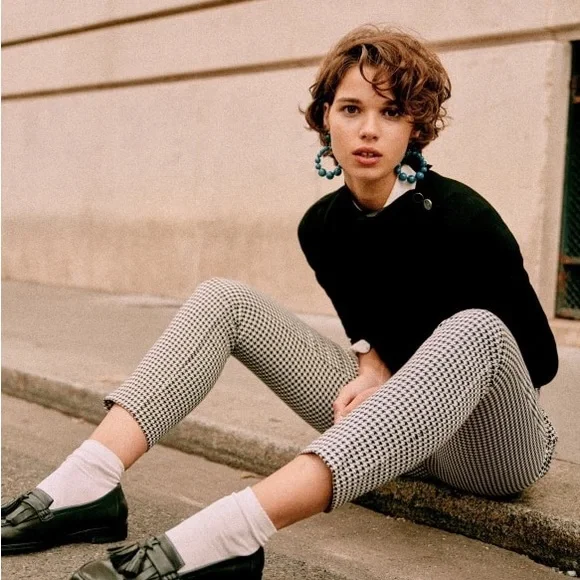 Sezane Clara Houndstooth Trousers in Ecru Black - Picture 13 of 14